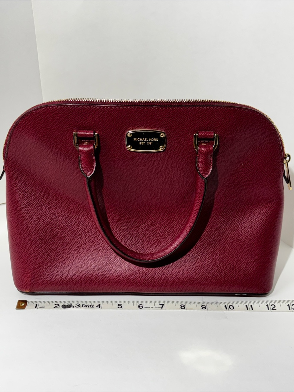 Michael Kors Cindy Saffiano Leather Large Dome Satchel Purse - Burgundy
